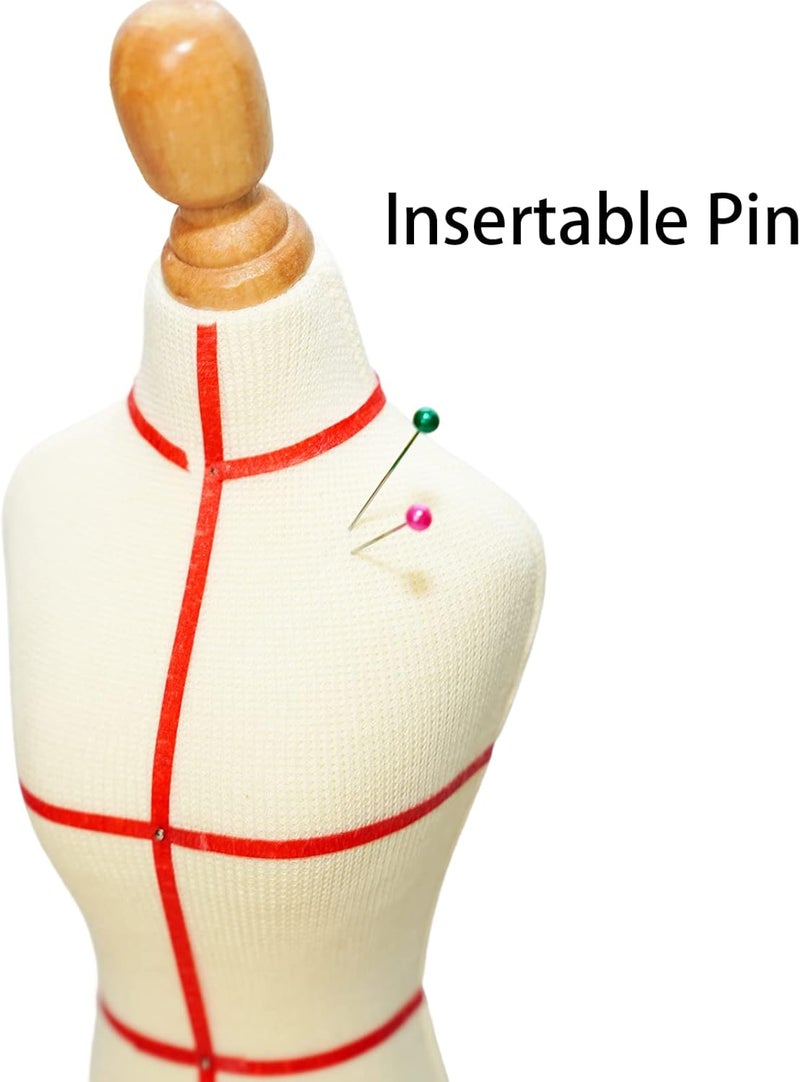 lavandeform Female Dress Form Mannequin(Not Full Size Body Height 9.6 inch for Sewing, 1/4 Size Mini Tailor Dressmaker Dummy for Pattern Making Fully Pinnable Mannequin with red Patch Set (1/4) - Image 5